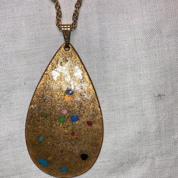 NECKLACE, reversible gt signed, enamel on metal 2 1/2” teardrop $25 - Picture 8 of 10